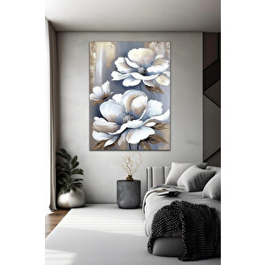 Beyaz Çiçek Kanvas Sanatı; Çiçek Duvar Dekoru; Çiçek Duvar Sanatı; Altın Kanvas Baskı; Doğal Lüks Du 20x30 cm