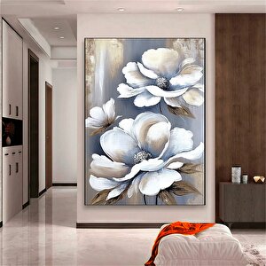 Beyaz Çiçek Kanvas Sanatı; Çiçek Duvar Dekoru; Çiçek Duvar Sanatı; Altın Kanvas Baskı; Doğal Lüks Du