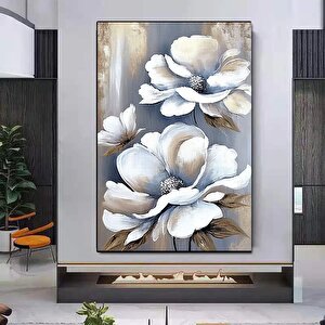 Beyaz Çiçek Kanvas Sanatı; Çiçek Duvar Dekoru; Çiçek Duvar Sanatı; Altın Kanvas Baskı; Doğal Lüks Du 90x150 cm
