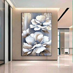 Beyaz Çiçek Kanvas Sanatı; Çiçek Duvar Dekoru; Çiçek Duvar Sanatı; Altın Kanvas Baskı; Doğal Lüks Du