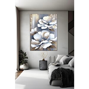 Beyaz Çiçek Kanvas Sanatı; Çiçek Duvar Dekoru; Çiçek Duvar Sanatı; Altın Kanvas Baskı; Doğal Lüks Du 80x120 cm