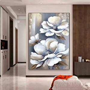 Beyaz Çiçek Kanvas Sanatı; Çiçek Duvar Dekoru; Çiçek Duvar Sanatı; Altın Kanvas Baskı; Doğal Lüks Du