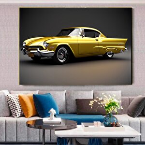 Antika Araba Sanatı Kanvas; Araba Duvar Sanatı; Ford Mustang Kanvas; Motivasyonel Poster 60x120 cm