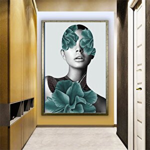 Çiçek Başlı Kadın Kanvas Tablosu; Soyut Çiçek Kadın Resmi 140x200 cm