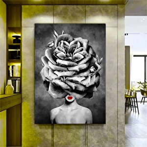 Çiçekli Kadın Kanvası; Soyut Çiçek Kadın Tablosu; Gül Başlı Kadın Sanatı; Çiçek Tablosu; Kadın Sanat 90x180 cm
