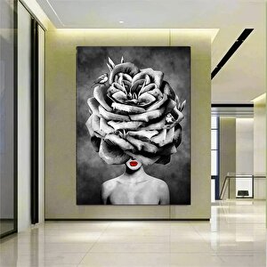 Çiçekli Kadın Kanvası; Soyut Çiçek Kadın Tablosu; Gül Başlı Kadın Sanatı; Çiçek Tablosu; Kadın Sanat