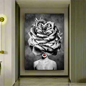 Çiçekli Kadın Kanvası; Soyut Çiçek Kadın Tablosu; Gül Başlı Kadın Sanatı; Çiçek Tablosu; Kadın Sanat