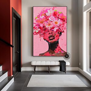 Çiçek Başlı Afrikalı Kadın Tablosu 90x150 cm