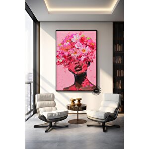 Çiçek Başlı Afrikalı Kadın Tablosu 90x150 cm