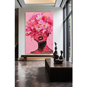 Çiçek Başlı Afrikalı Kadın Tablosu