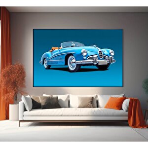 Mavi Klasik Araba Kanvas Tablo | Retro Stil