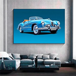 Mavi Klasik Araba Kanvas Tablo | Retro Stil 80x120 cm