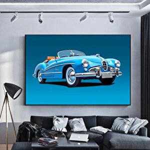 Mavi Klasik Araba Kanvas Tablo | Retro Stil 80x150 cm