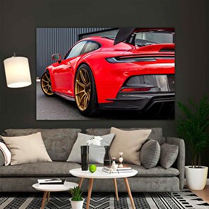 Kırmızı Porsche Garaj Duvar Sanatı; Porsche 911 Kanvas Baskısı; Süper Araba Dekoru 90x180 cm