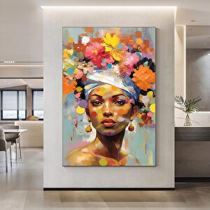 Kadın Çiçek Portresi; Göklerden İlhamlı; Çiçek Başlı Kadın Tablosu; Moda Sanatı