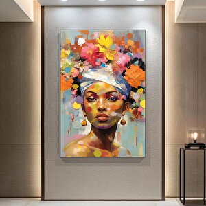 Kadın Çiçek Portresi; Göklerden İlhamlı; Çiçek Başlı Kadın Tablosu; Moda Sanatı