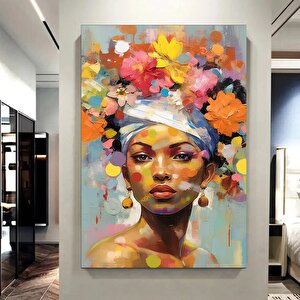 Kadın Çiçek Portresi; Göklerden İlhamlı; Çiçek Başlı Kadın Tablosu; Moda Sanatı 70x100 cm