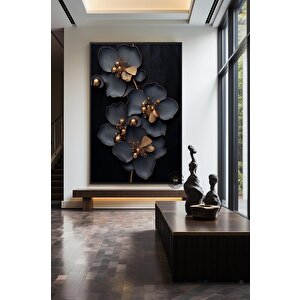 Altın Çiçek Dijital Baskı, Çiçek Desenli Duvar Sanatı, Çiçek Duvar Sanatı, Bitkisel Baskılar