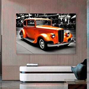 Retro Turuncu Araba Kanvas Tablosu 40x60 cm