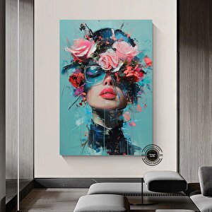 Çiçek Başlı Kadın Kanvas; Hazır Asmaya 80x160 cm