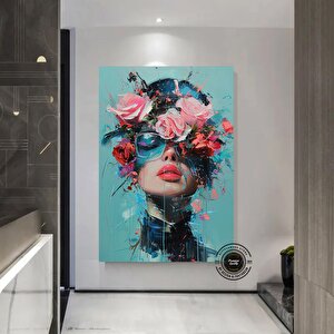 Çiçek Başlı Kadın Kanvas; Hazır Asmaya 80x160 cm
