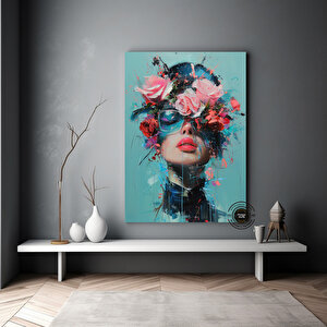 Çiçek Başlı Kadın Kanvas; Hazır Asmaya 80x160 cm