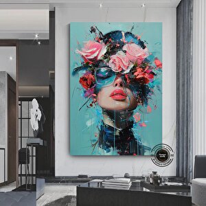 Çiçek Başlı Kadın Kanvas; Hazır Asmaya