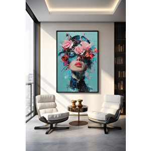 Çiçek Başlı Kadın Kanvas; Hazır Asmaya