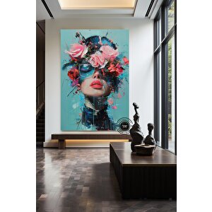 Çiçek Başlı Kadın Kanvas; Hazır Asmaya