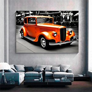 Retro Turuncu Araba Kanvas Tablosu