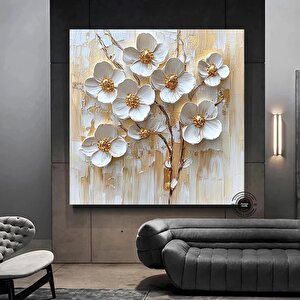 3d Görünümlü Çiçek Kanvas Resmi; Büyük Çiçek Duvar Sanatı; Krem Beyaz Minimalist Çiçek Sanatı; Moder