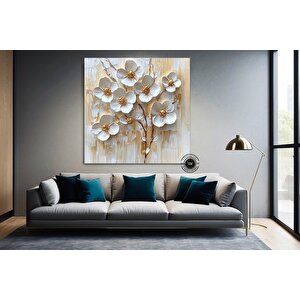 3d Görünümlü Çiçek Kanvas Resmi; Büyük Çiçek Duvar Sanatı; Krem Beyaz Minimalist Çiçek Sanatı; Moder
