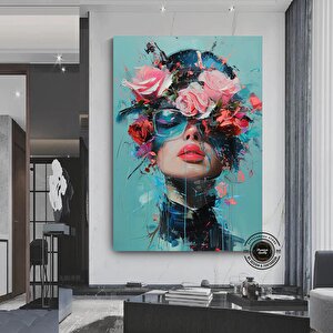 Çiçek Başlı Kadın Kanvas; Hazır Asmaya
