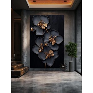 Altın Çiçek Dijital Baskı, Çiçek Desenli Duvar Sanatı, Çiçek Duvar Sanatı, Bitkisel Baskılar