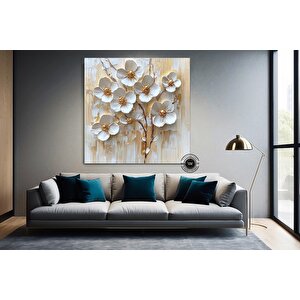 3d Görünümlü Çiçek Kanvas Resmi; Büyük Çiçek Duvar Sanatı; Krem Beyaz Minimalist Çiçek Sanatı; Moder