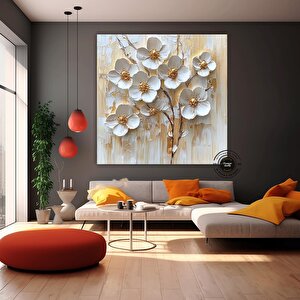 3d Görünümlü Çiçek Kanvas Resmi; Büyük Çiçek Duvar Sanatı; Krem Beyaz Minimalist Çiçek Sanatı; Moder
