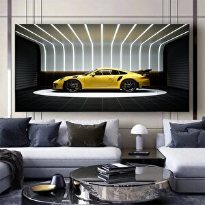 Porsche 911 Sarı Spor Araba Kanvası, Motivasyon Ofis Dekoru, Araba Posteri, Hediye İçin Büyük Boy 80x160 cm