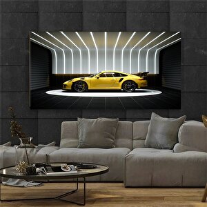Porsche 911 Sarı Spor Araba Kanvası, Motivasyon Ofis Dekoru, Araba Posteri, Hediye İçin Büyük Boy 40x80 cm