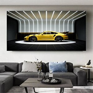 Porsche 911 Sarı Spor Araba Kanvası, Motivasyon Ofis Dekoru, Araba Posteri, Hediye İçin Büyük Boy