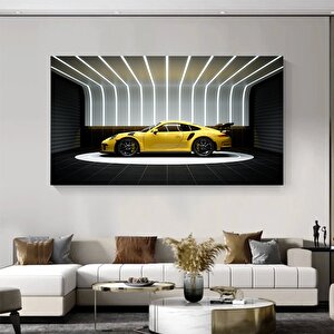 Porsche 911 Sarı Spor Araba Kanvası, Motivasyon Ofis Dekoru, Araba Posteri, Hediye İçin Büyük Boy