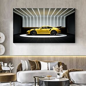 Porsche 911 Sarı Spor Araba Kanvası, Motivasyon Ofis Dekoru, Araba Posteri, Hediye İçin Büyük Boy