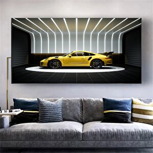 Porsche 911 Sarı Spor Araba Kanvası, Motivasyon Ofis Dekoru, Araba Posteri, Hediye İçin Büyük Boy 20x40 cm