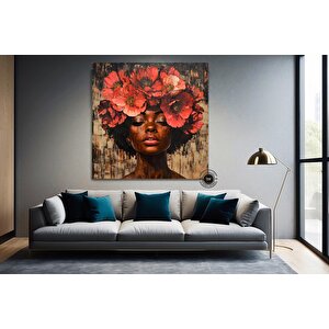 Çiçekli Afrikalı Kadın Portresi, Renkli Soyut Afrikalı Kadın Sanatı