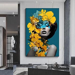 Çiçekli Kadın Portresi, Çiçek Başlı Kadın Kanvas Baskısı, Göksel Mükemmellik 60x90 cm