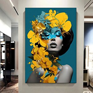 Çiçekli Kadın Portresi, Çiçek Başlı Kadın Kanvas Baskısı, Göksel Mükemmellik 70x100 cm