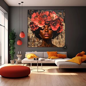 Çiçekli Afrikalı Kadın Portresi, Renkli Soyut Afrikalı Kadın Sanatı