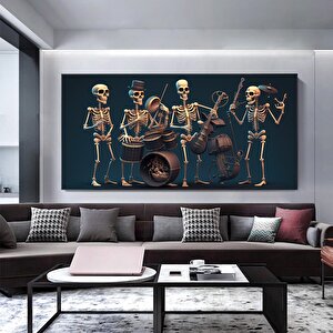 İskelet Müzisyen Kanvas; Davul, Saksafon Ve Keman Temalı Duvar Dekoru 60x90 cm
