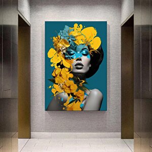 Çiçekli Kadın Portresi, Çiçek Başlı Kadın Kanvas Baskısı, Göksel Mükemmellik 100x150 cm