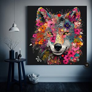 Beyaz Kurt Portresi Kanvas – Çiçek Taclı Kurt Sanatı