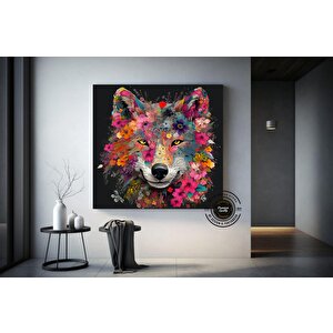 Beyaz Kurt Portresi Kanvas – Çiçek Taclı Kurt Sanatı